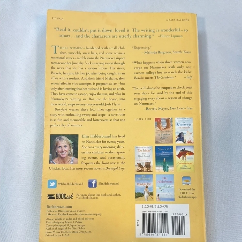 Barefoot Book by Best Selling Author, Elin Hilderbrand, Fiction, Beach Read